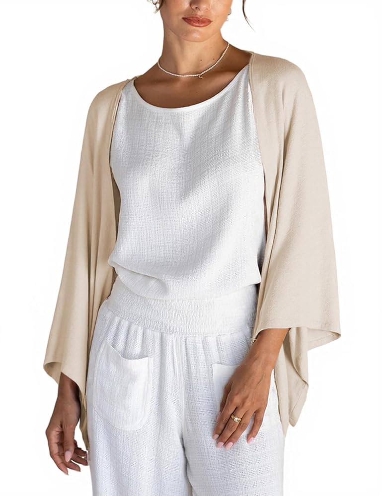 Bankeng Women's Linen Cardigan 3/4 Sleeve Open Front Loose